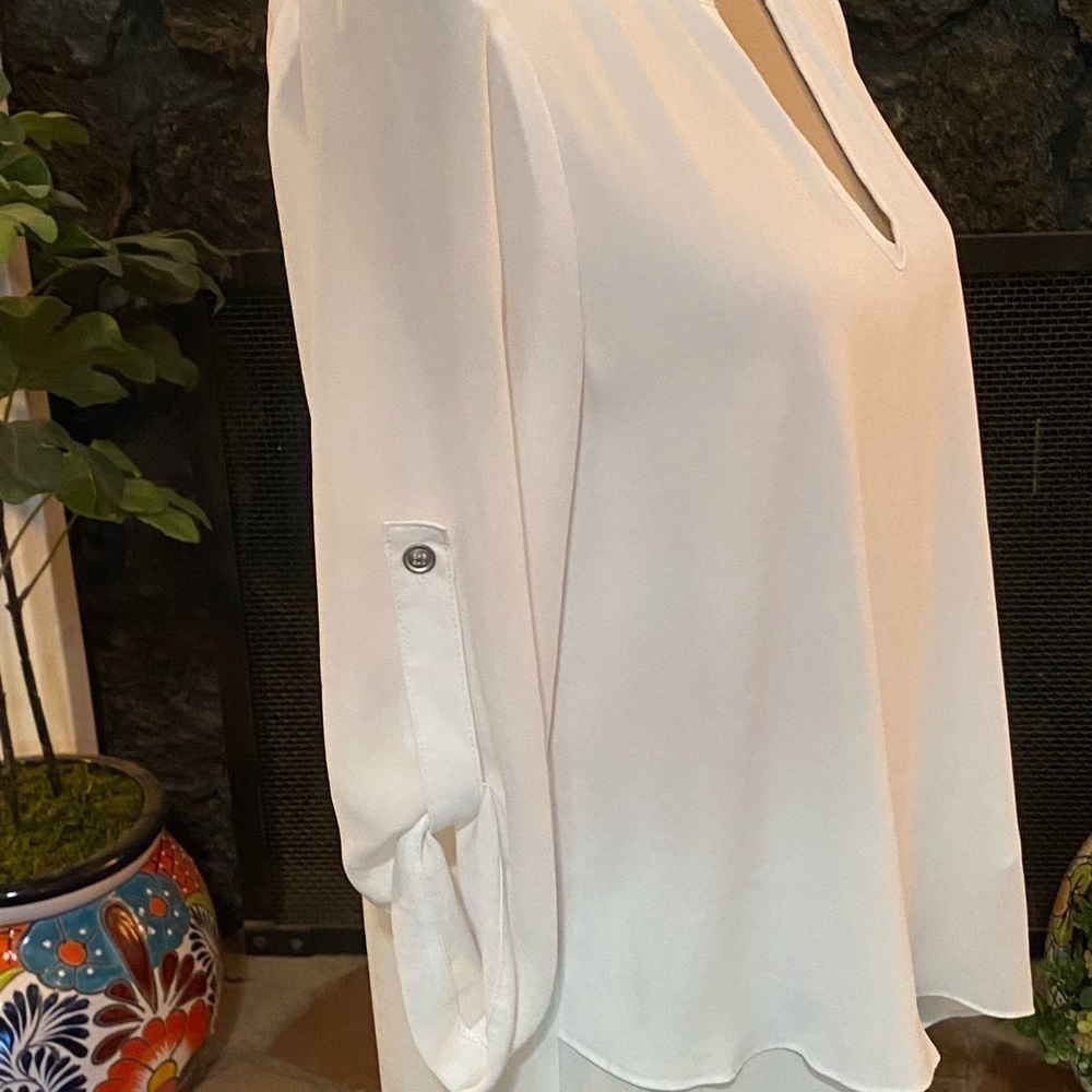 White sheer chiffon blouse 3/4 sleeve - Picture 3 of 7